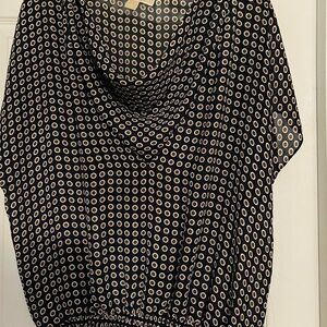 Michael Kors Black Blouse with Cream and Brown Dot Print